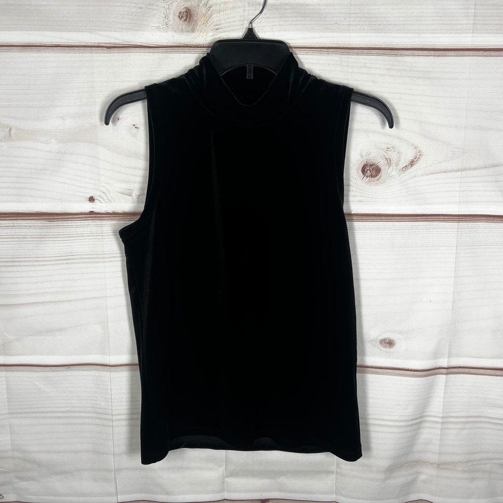 J.Crew Velvet Top Women Small Black Solid Sleeveless Mock Neck Stretch Classic